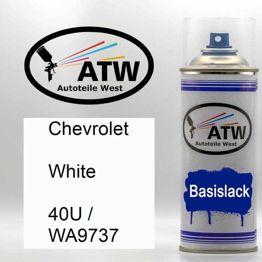 Chevrolet, White, 40U / WA9737: 400ml Sprühdose, von ATW Autoteile West.